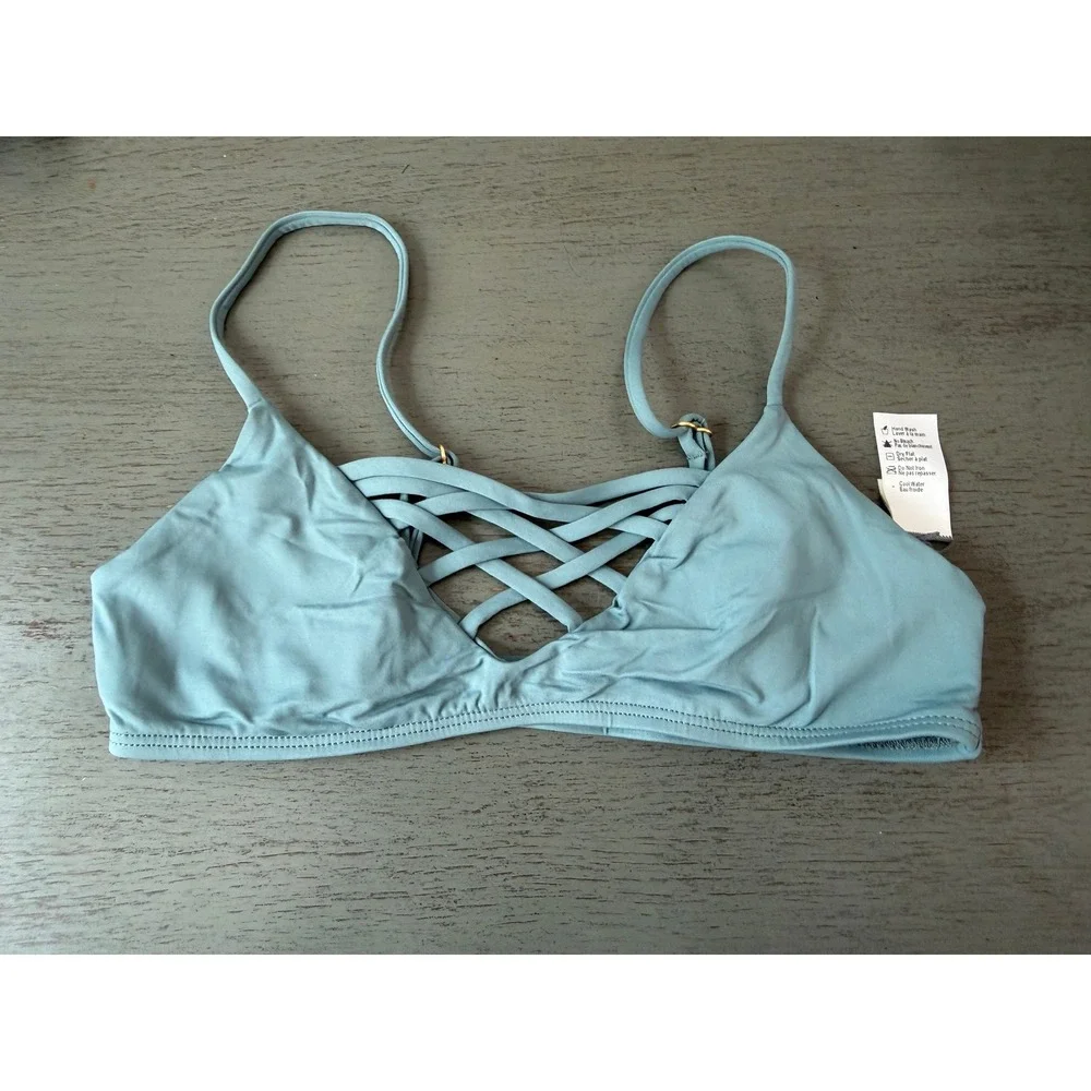 L Space Wild Side Bikini Top Blue Lattice Crisscross Bralette XS NWOT